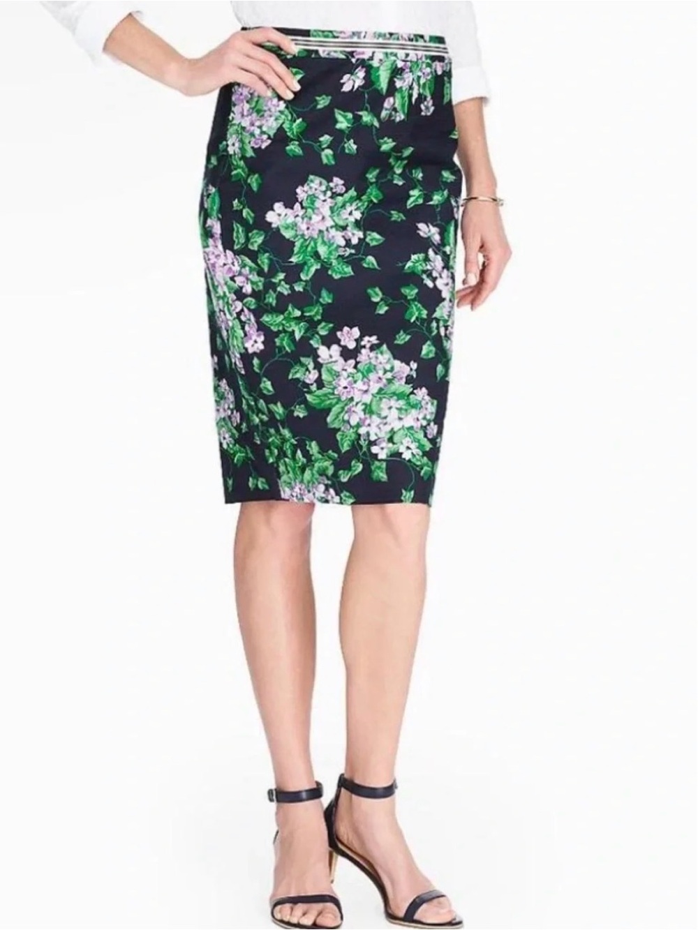 Talbots Navy Pencil Skirt with Lavender Floral Print